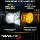 TrailFX Work Light - White Light with Amber Flashing Option, Pedestal Mount, 45 (4RNDWLAMF1)