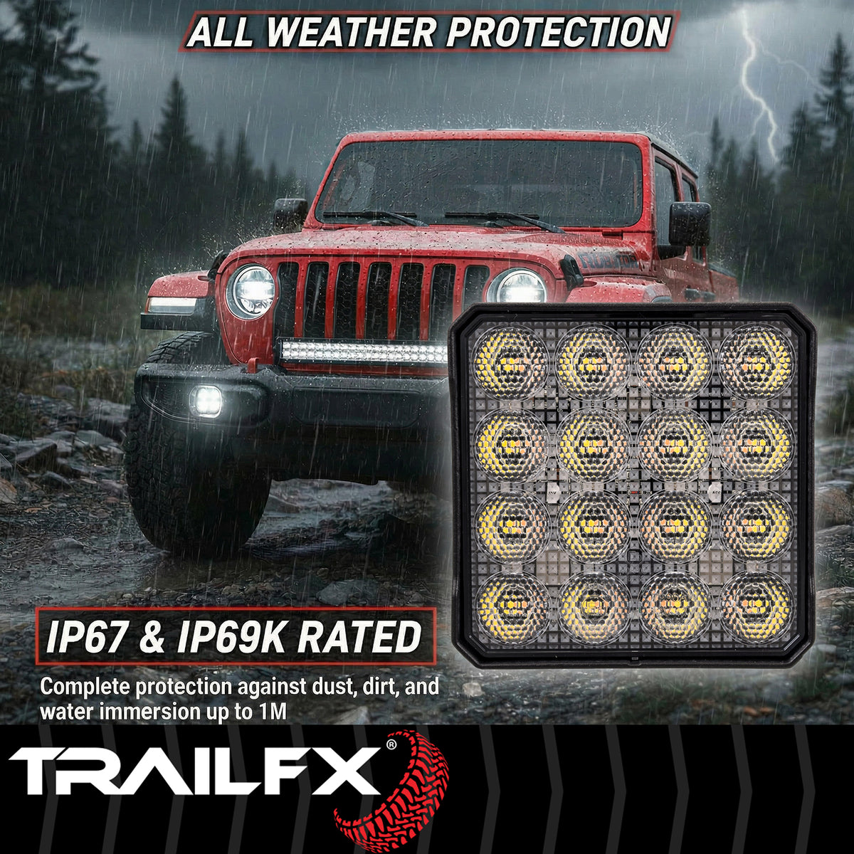 TrailFX Work Light - White Light with Amber Flashing Option, Pedestal Mount, 80 (4X4WLAMF1)