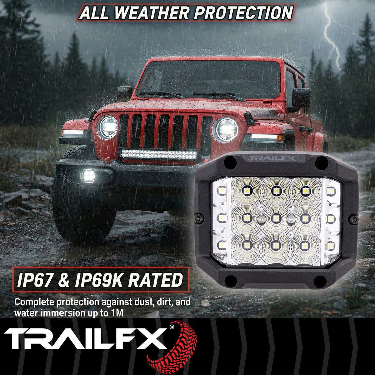 TrailFX Driving Light - 4 Inch Square, 75 Watt Blubs Amp Draw 2.2 AMP At 12 Volts (PODSIDF1)