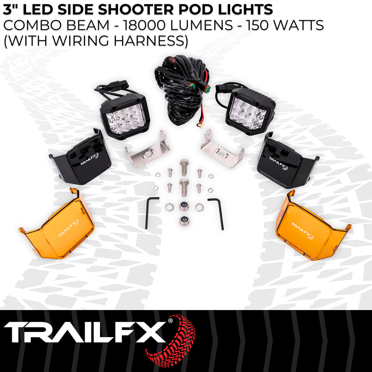 TrailFX Driving Light - 4 Inch Square, 75 Watt Blubs Amp Draw 2.2 AMP At 12 Volts (PODSIDF2)