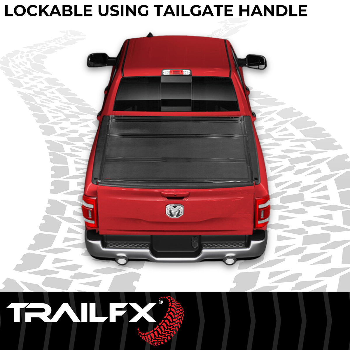 TrailFX Tonneau Cover For Dodge, Ram Trucks - Hard Tri Fold Non-Lockable Black Aluminum With Carpeted (TFX2701)