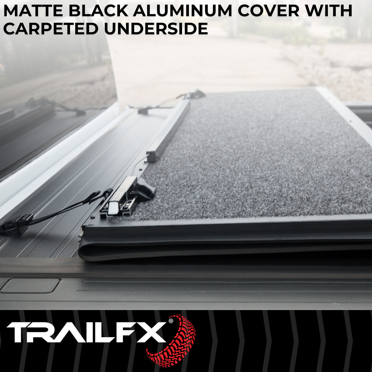 TrailFX Tonneau Cover For Toyota Tundra - Hard Tri Fold Non-Lockable Black Aluminum With Carpeted (TFX5705)