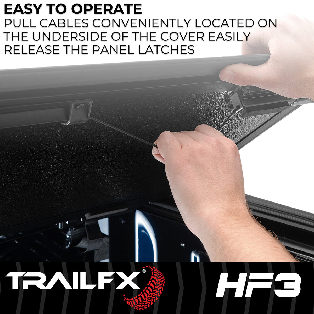 TrailFX Tonneau Cover For Dodge, Ram Trucks - 3 Folds/ 3 Panels, 3 Riding Positions, Lockable, Gloss (TFX8012)