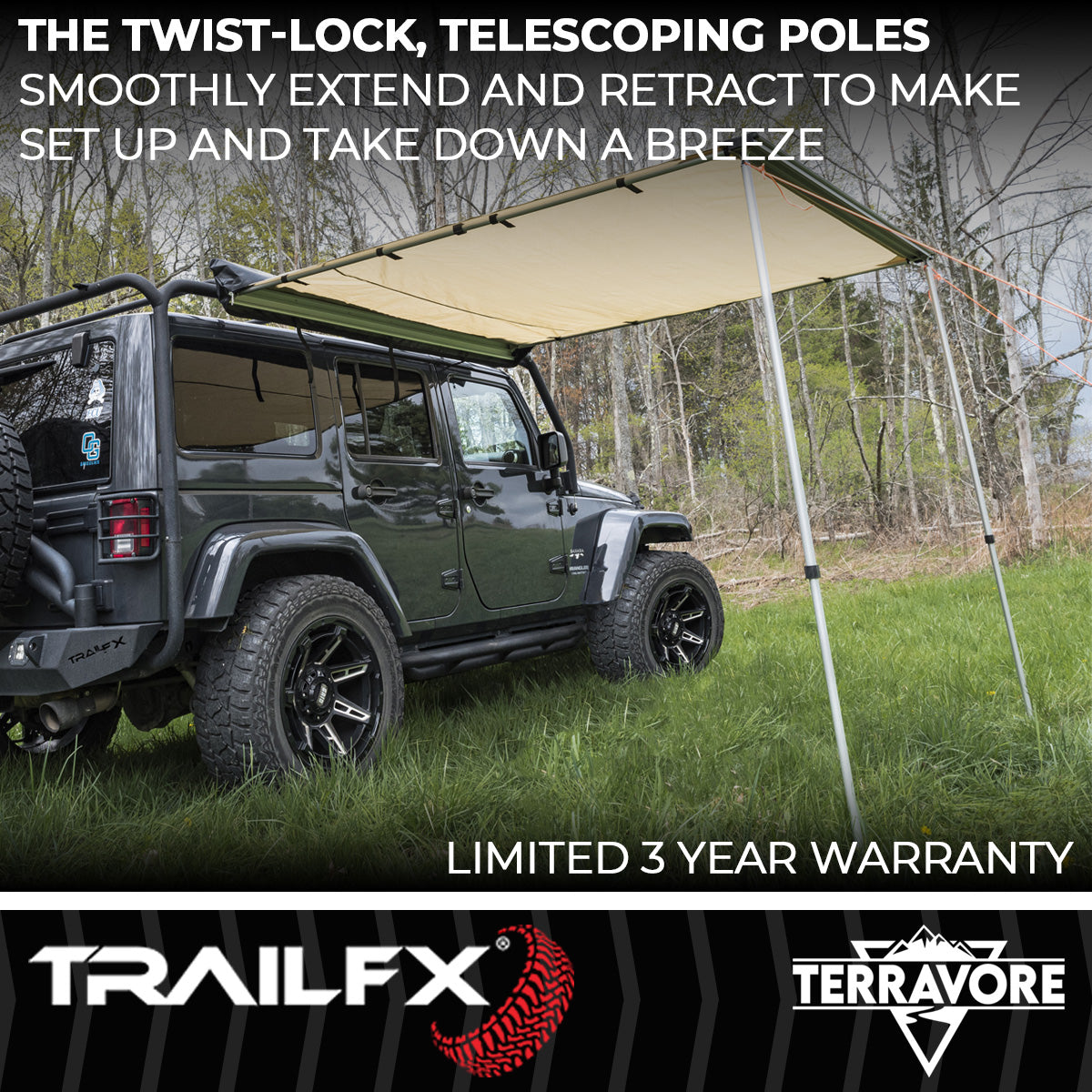 TrailFX Portable Awning - Manual, 6-1/2 Foot Length x 8 Foot Extension, With Aluminum (AWN002)