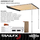 TrailFX Portable Awning - Manual, 8 Foot Length x 8 Foot Extension, With Aluminum (AWN003)