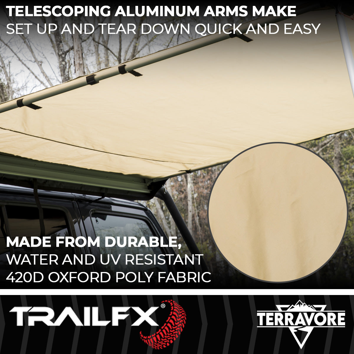 TrailFX Portable Awning - Manual, 8 Foot Length x 8 Foot Extension, With Aluminum (AWN003)