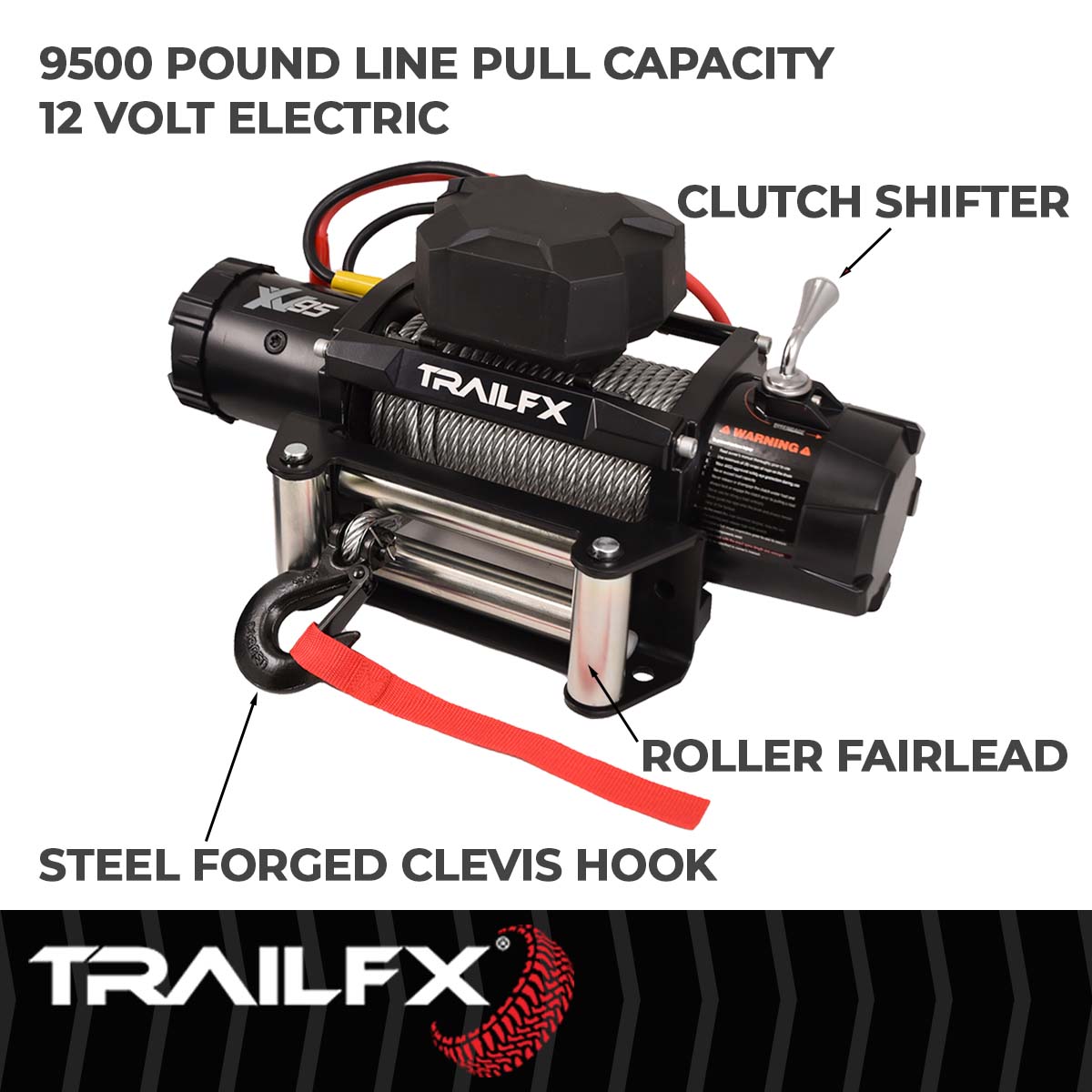 TrailFX Winch - 12 Volt Electric, 9500 Pound Line Pull Capacity, 94 Foot (WXV95B)