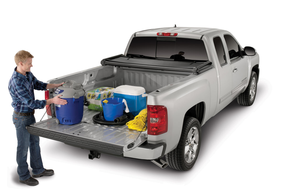 TrailFX Tonneau Cover For Chevrolet Silverado 1500 HD Classic - Soft Tri-Fold Non-Lockable Black Vinyl With Aluminum Rails (TFX1008)