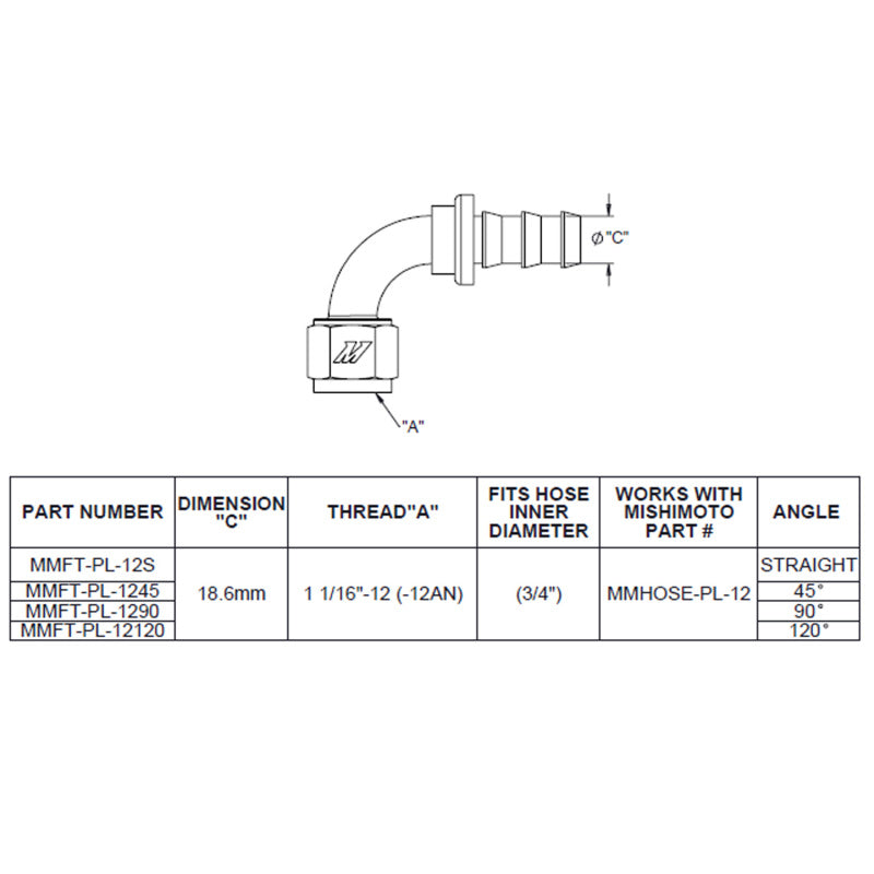 Mishimoto 90-Degree Push Lock Fitting -12AN