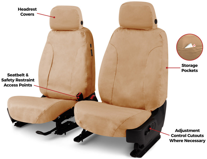 Covercraft 21-24 Ford Bronco Polycotton SeatSaver Custom Front Row Seat Covers - Tan