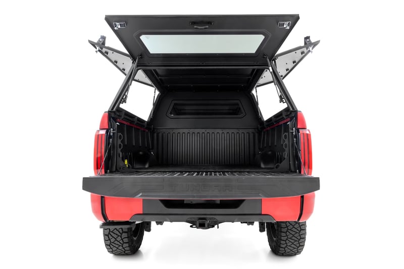 Rough Country Modular Truck Bed Cap - rear gullwing door open