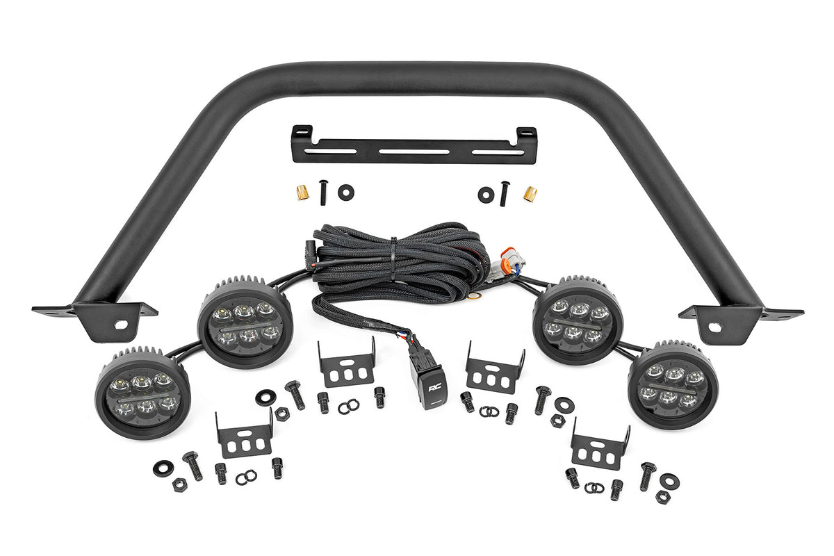 Rough Country  Safari Bar | 3.5" Round LED (Quad) | Black | Amber DRL | OE Modular Steel | Ford Bronco (21-26)