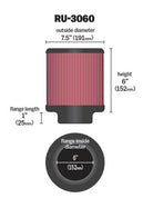K&N Universal Rubber Filter 6in Flange ID / 7.5in OD / 6in Height / Round Straight
