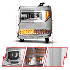 ANZO 16-18 Chevy Silverado1500 (Factory HID Models) LED Prj Light Bar Style Headlights Chrome - Pair
