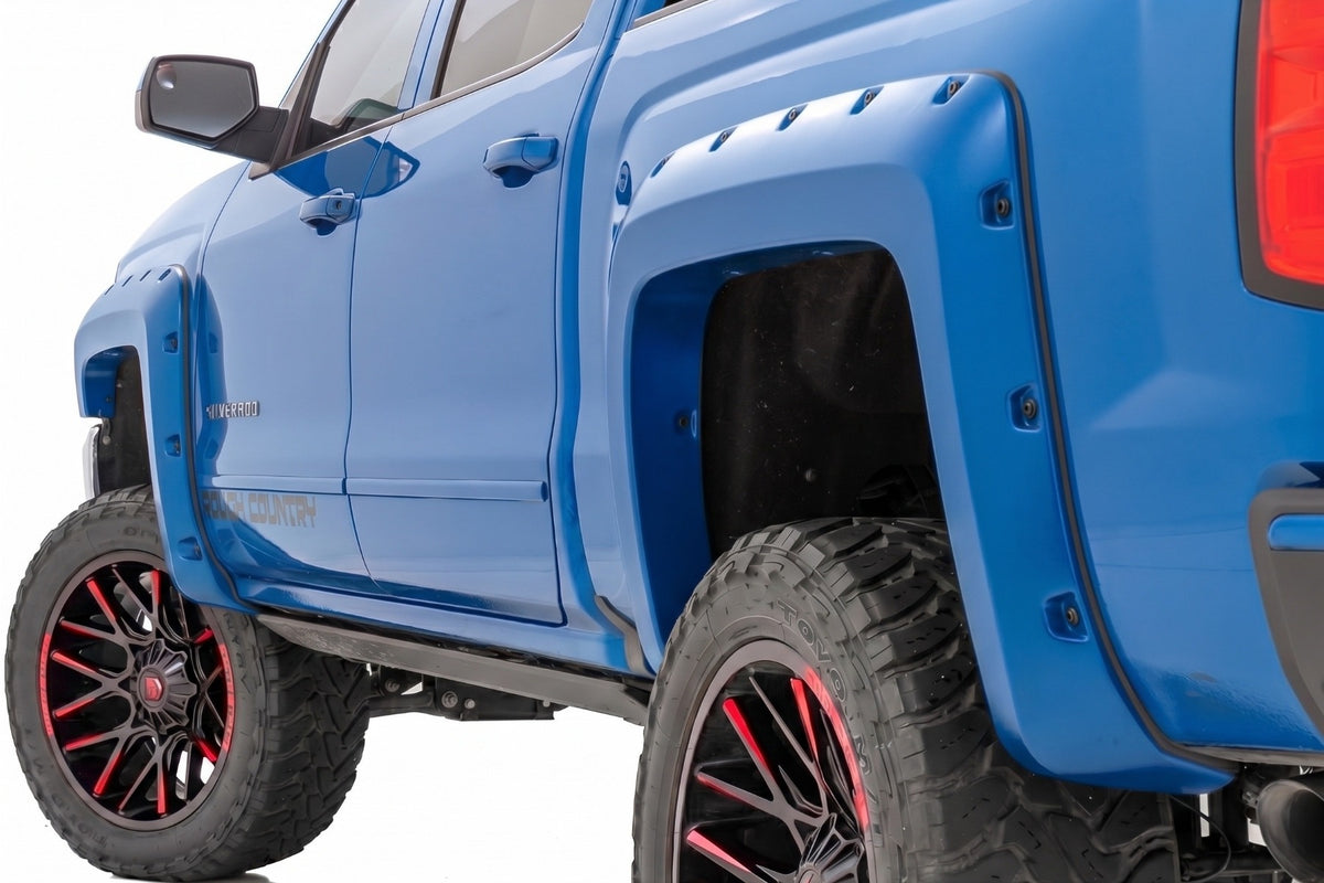 Rough Country  Pocket Fender Flares | 6'7" & 8' Bed | GA0 Northsky Blue | Chevy Silverado 1500 (14-18)/2500HD