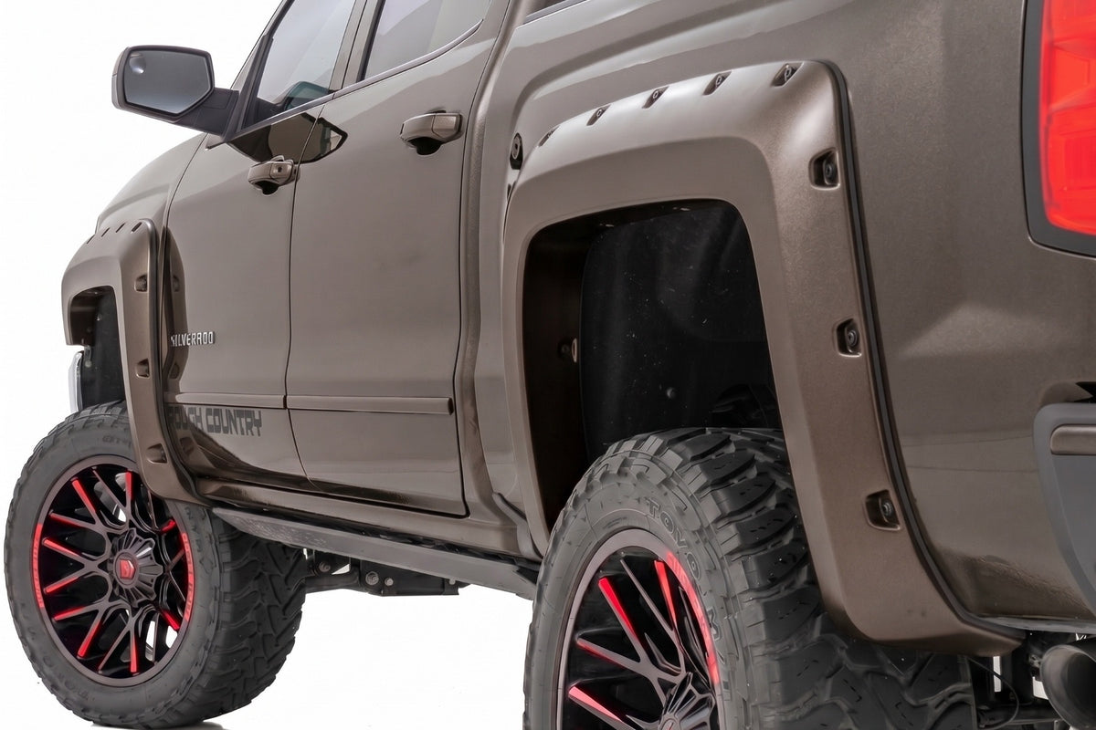 Rough Country  Pocket Fender Flares | 6'7" & 8' Bed | GXG Tungsten | Chevy Silverado 1500 (14-18)/2500HD