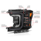 ANZO 18-20 Ford F-150 Full Led Projector Smoke Bar Style Headlights Black Amber