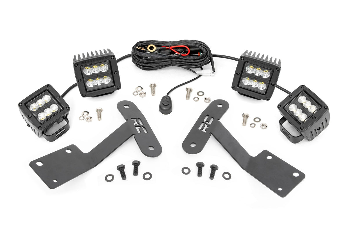 Rough Country  LED Light Kit | Ditch Mount | Dual 2" Black Pairs | Spot/Flood | Toyota Tundra (14-21)
