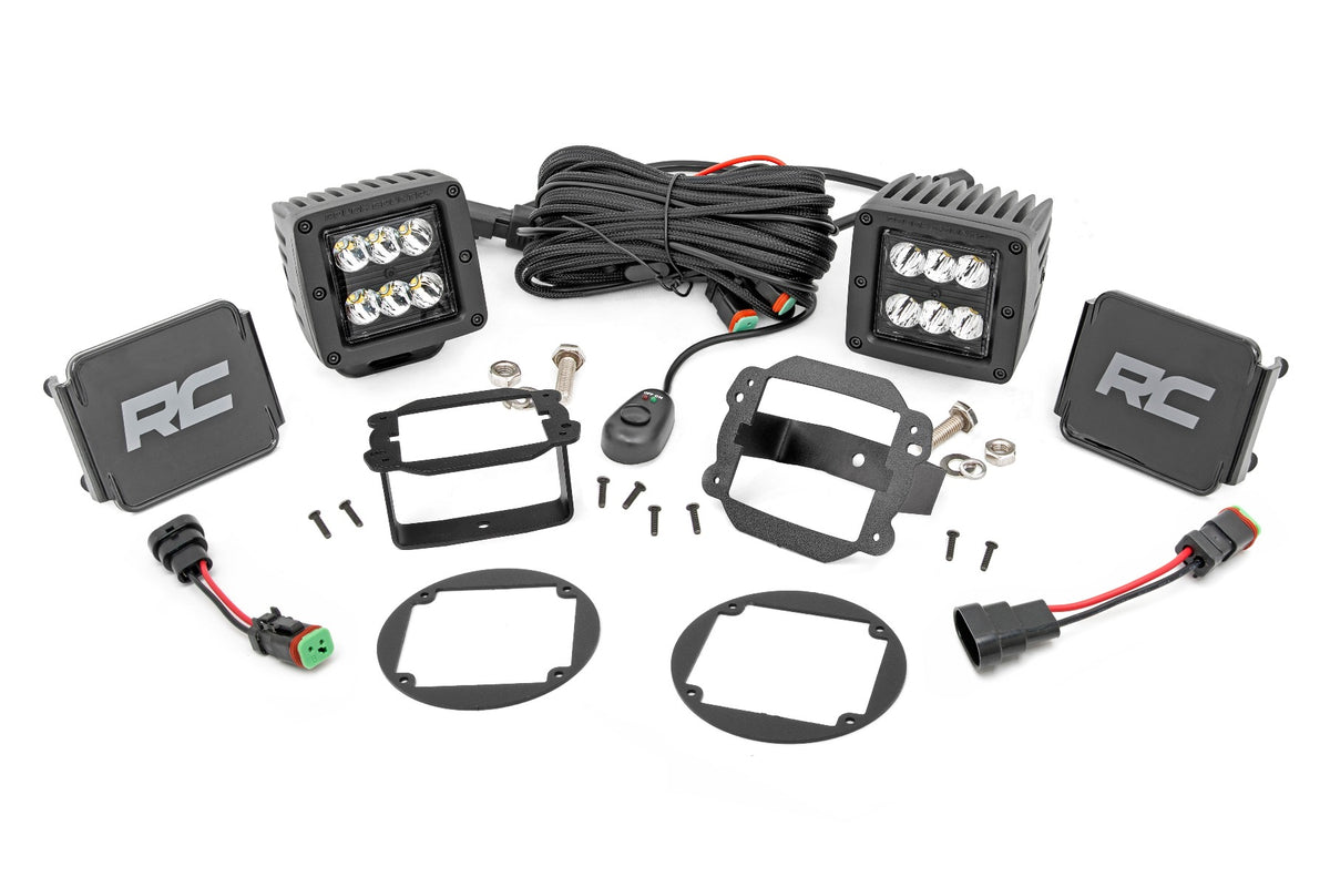 Rough Country  LED Light Kit | Fog Mount | 2" Black Pair | Jeep Wrangler JK/Wrangler Unlimited (10-18)